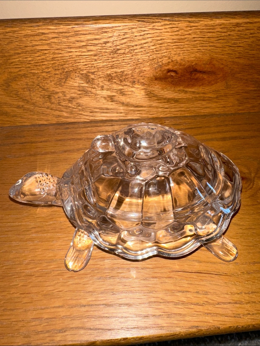 Mama Turtle carrying Baby Vintage clear glass Trinket Dish